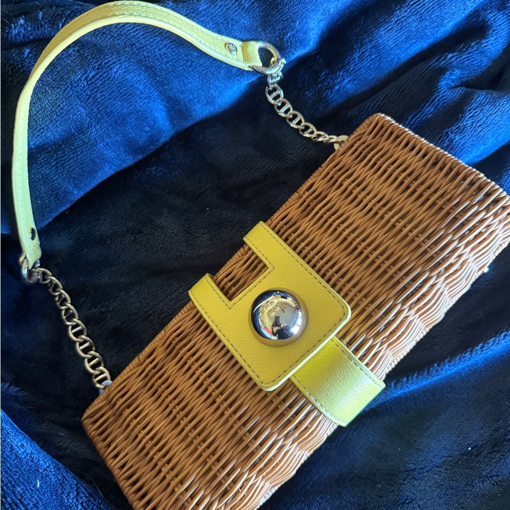 Yellow and Tan Woven Clutch Bag
